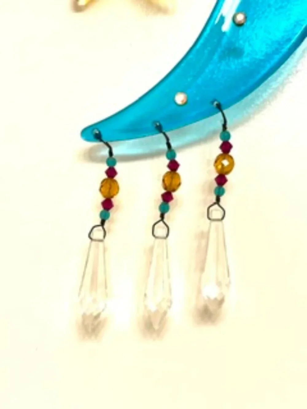Suncatcher, crescent moon and star with dangling accents